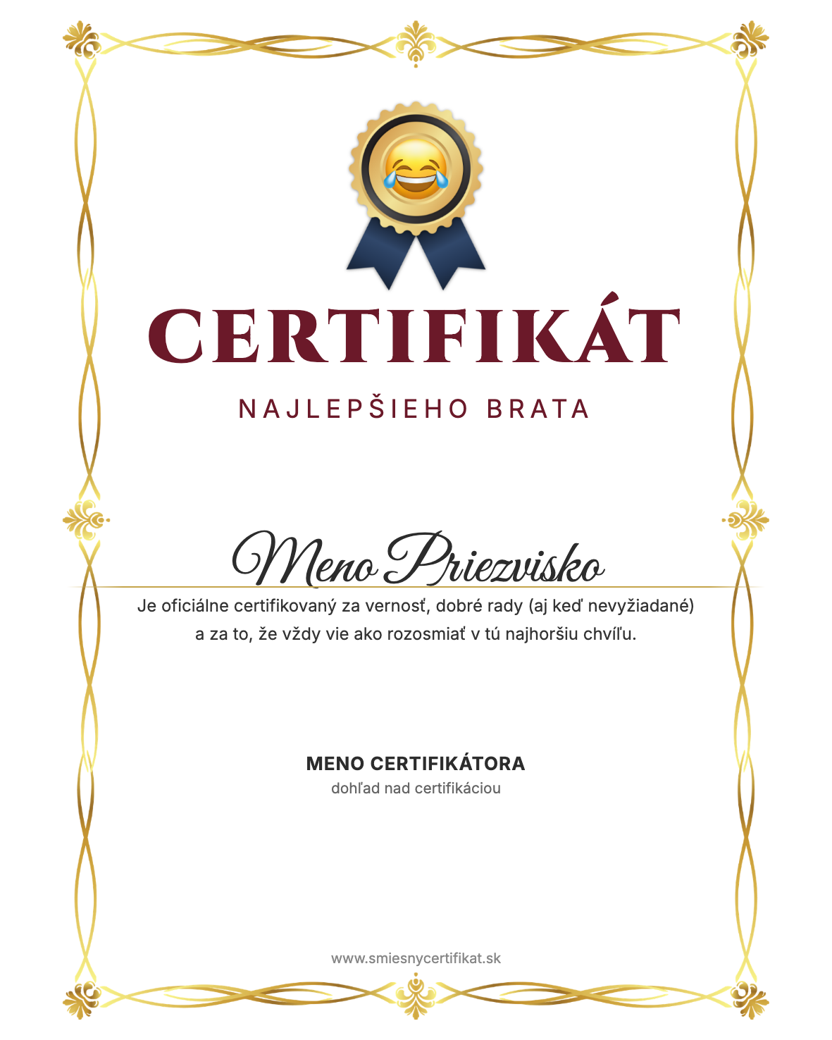 Certifikát Najlepší Brat