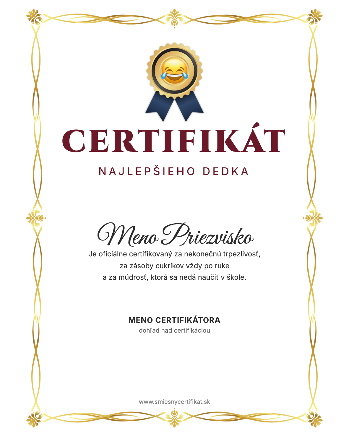 Certifikát Najlepšieho Dedka