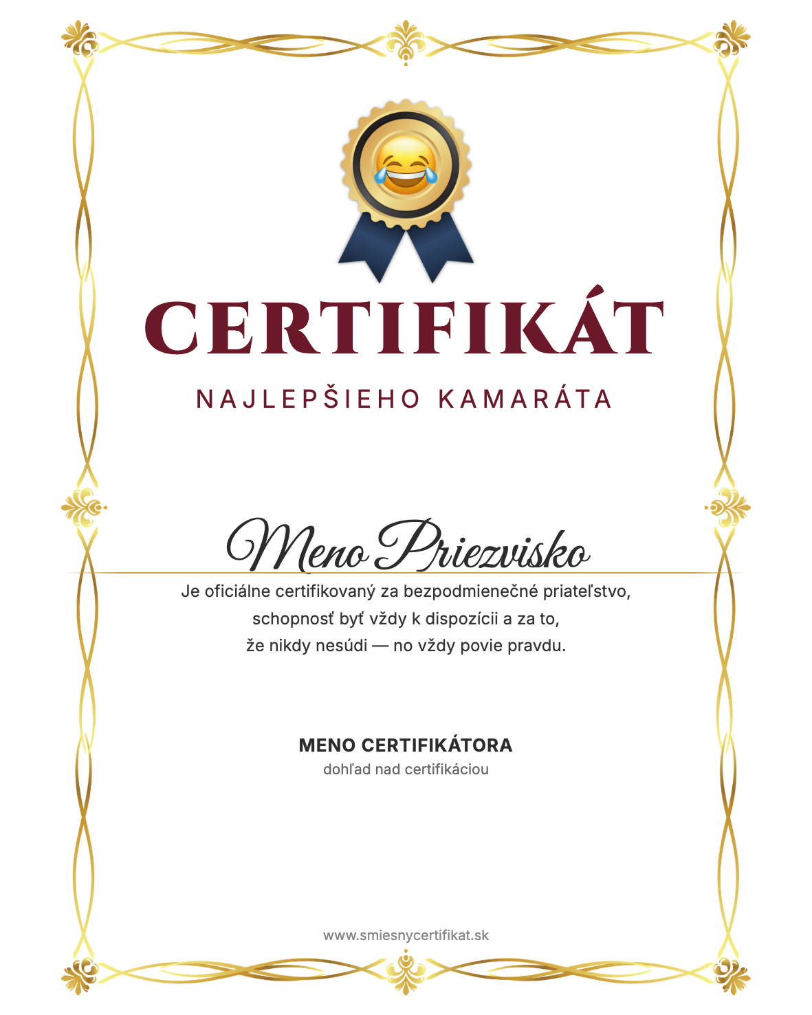 Certifikát Najlepší Kamarát