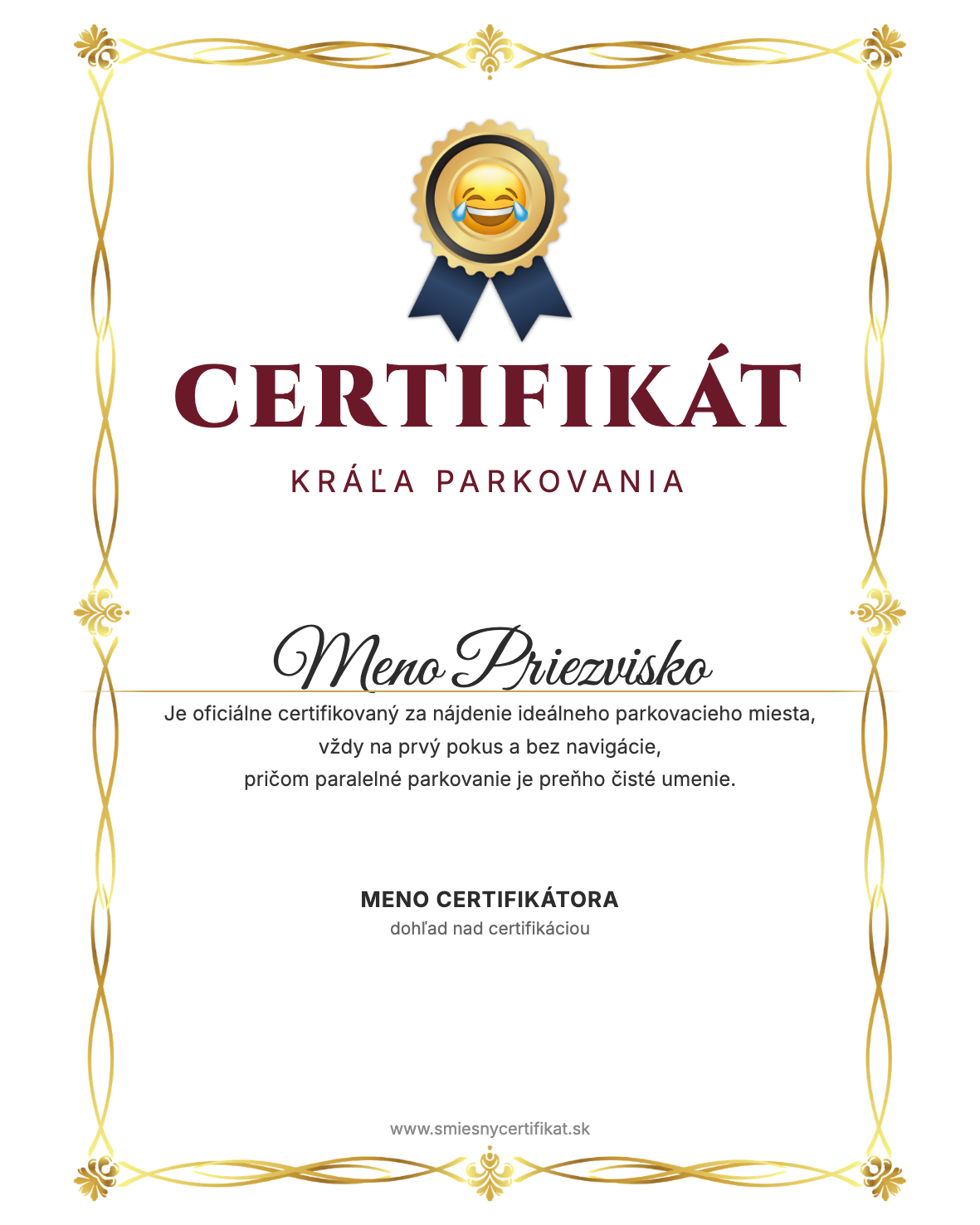 Certifikát Kráľa Parkovania