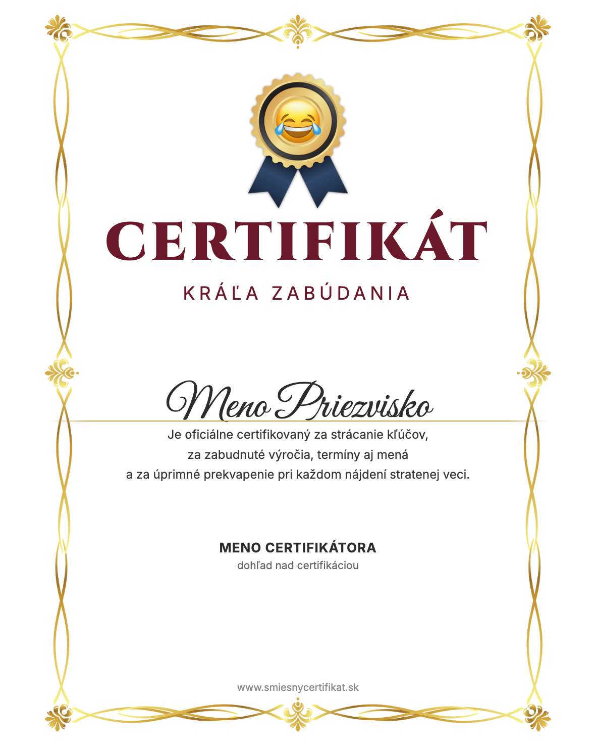 Certifikát Kráľa Zabúdania