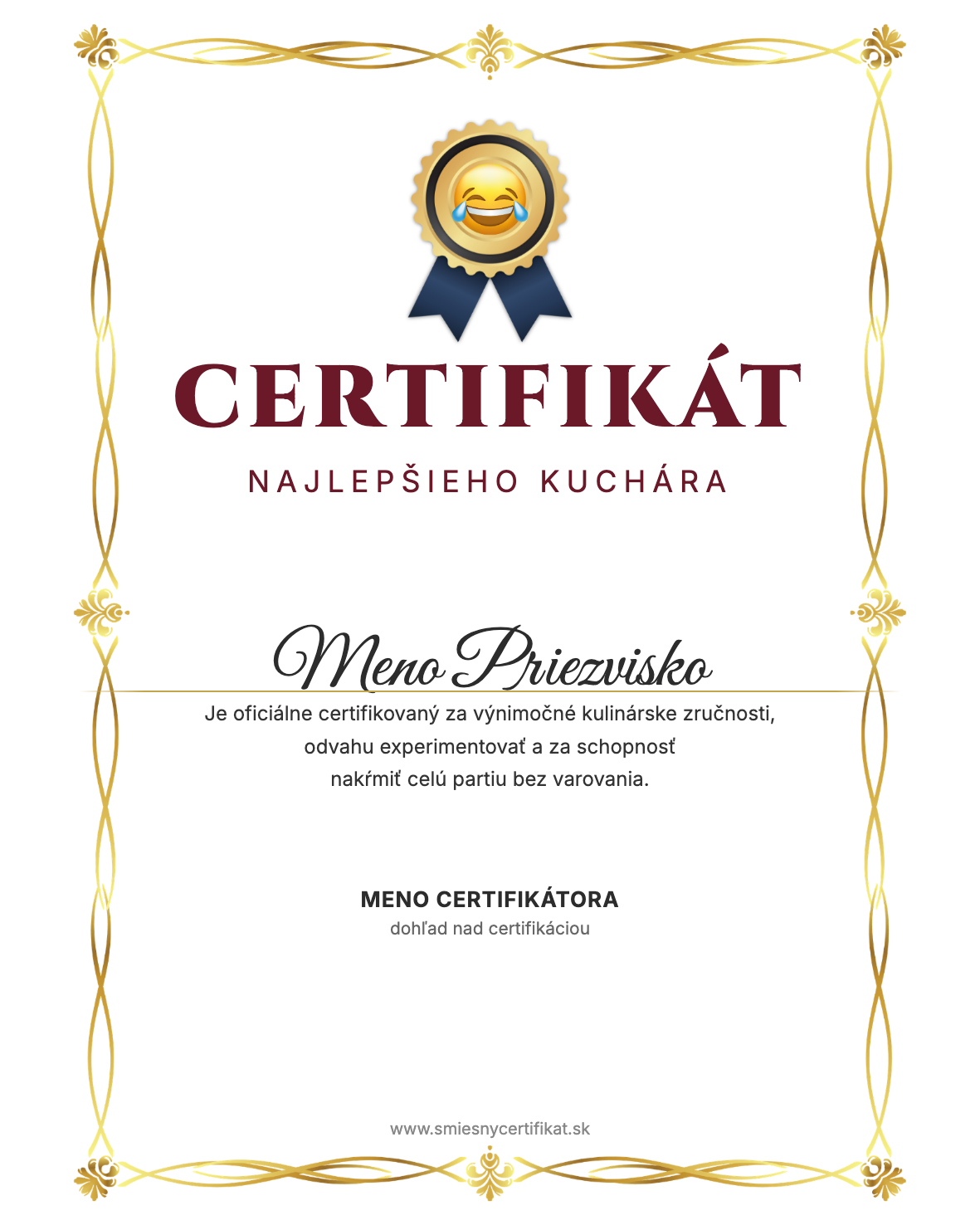 Certifikát Najlepší Kuchár