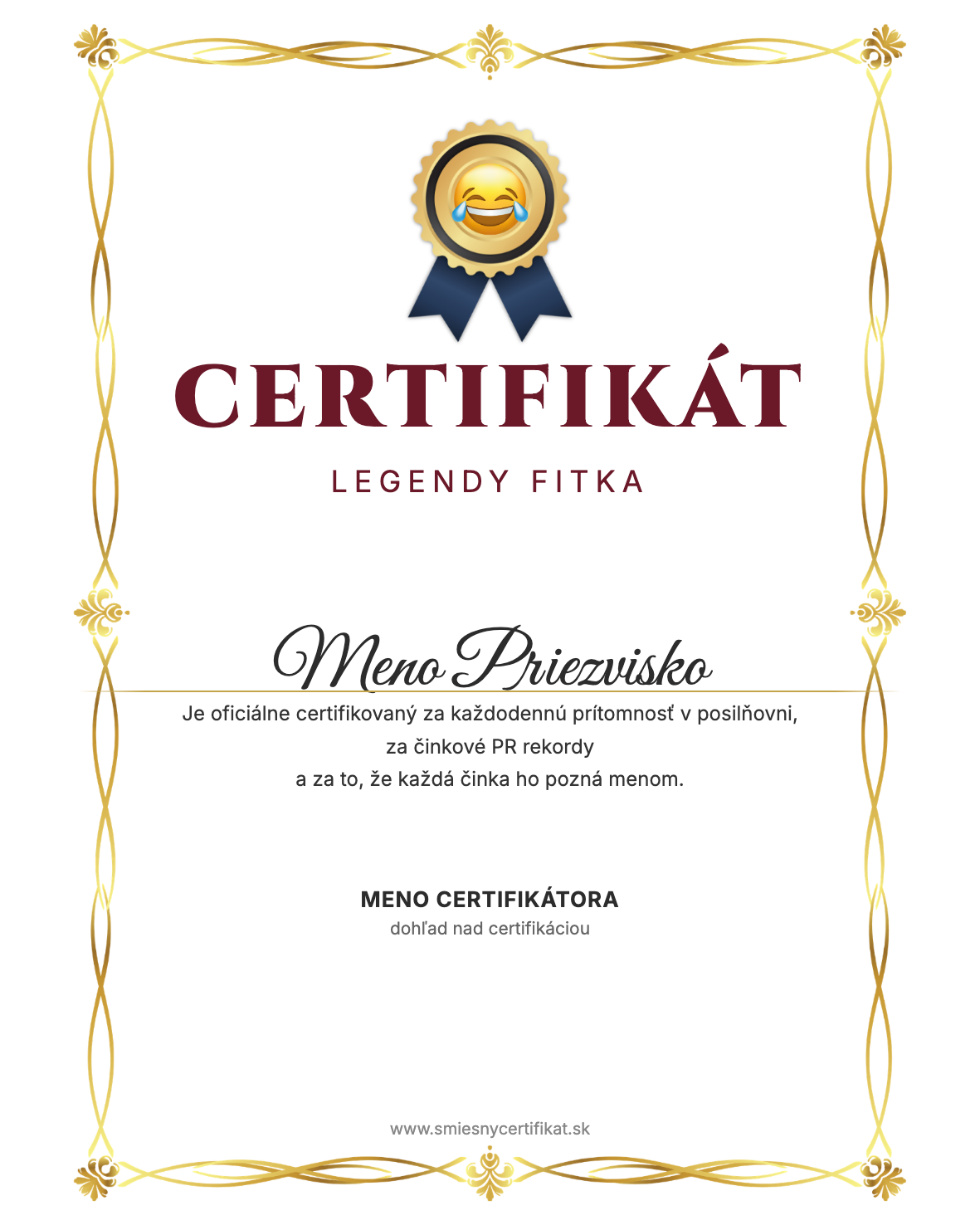 Certifikát Legendy Fitka