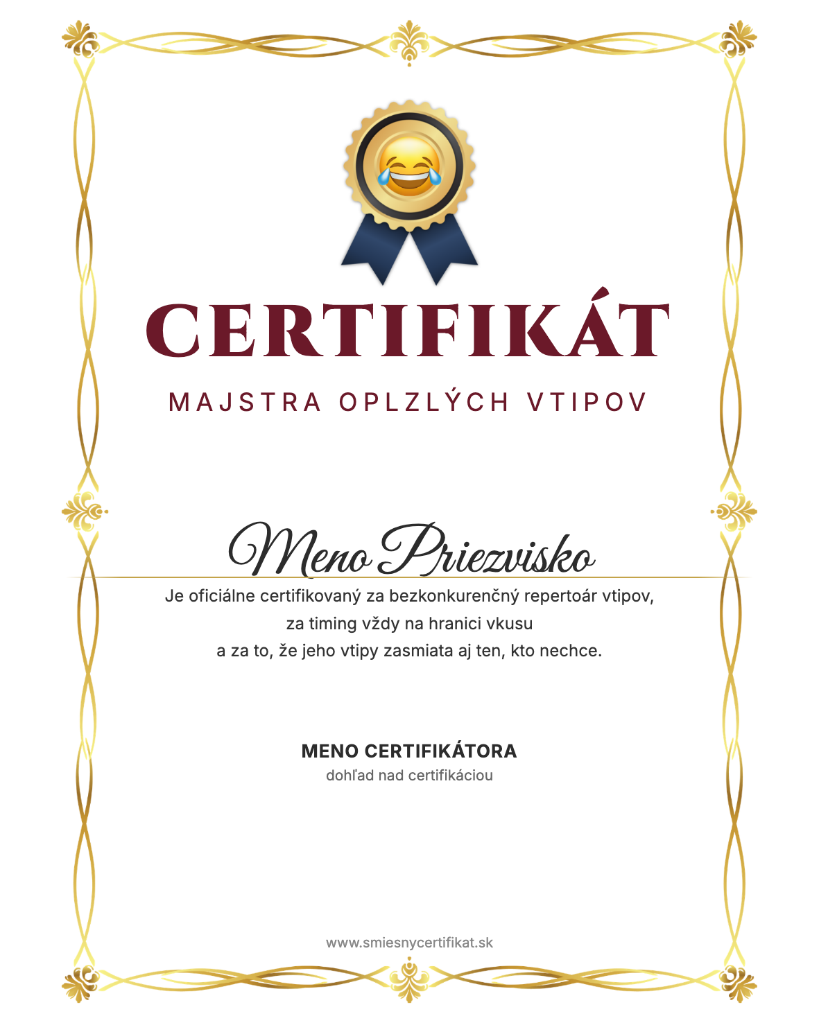 Certifikát Majstra Oplzlých Vtipov
