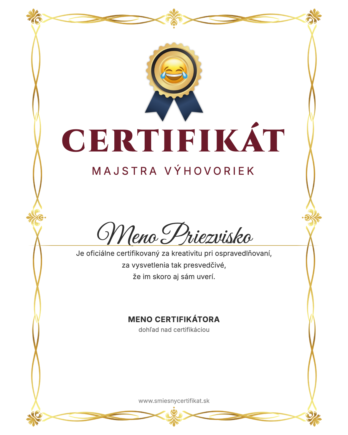 Certifikát Majstra Výhovoriek