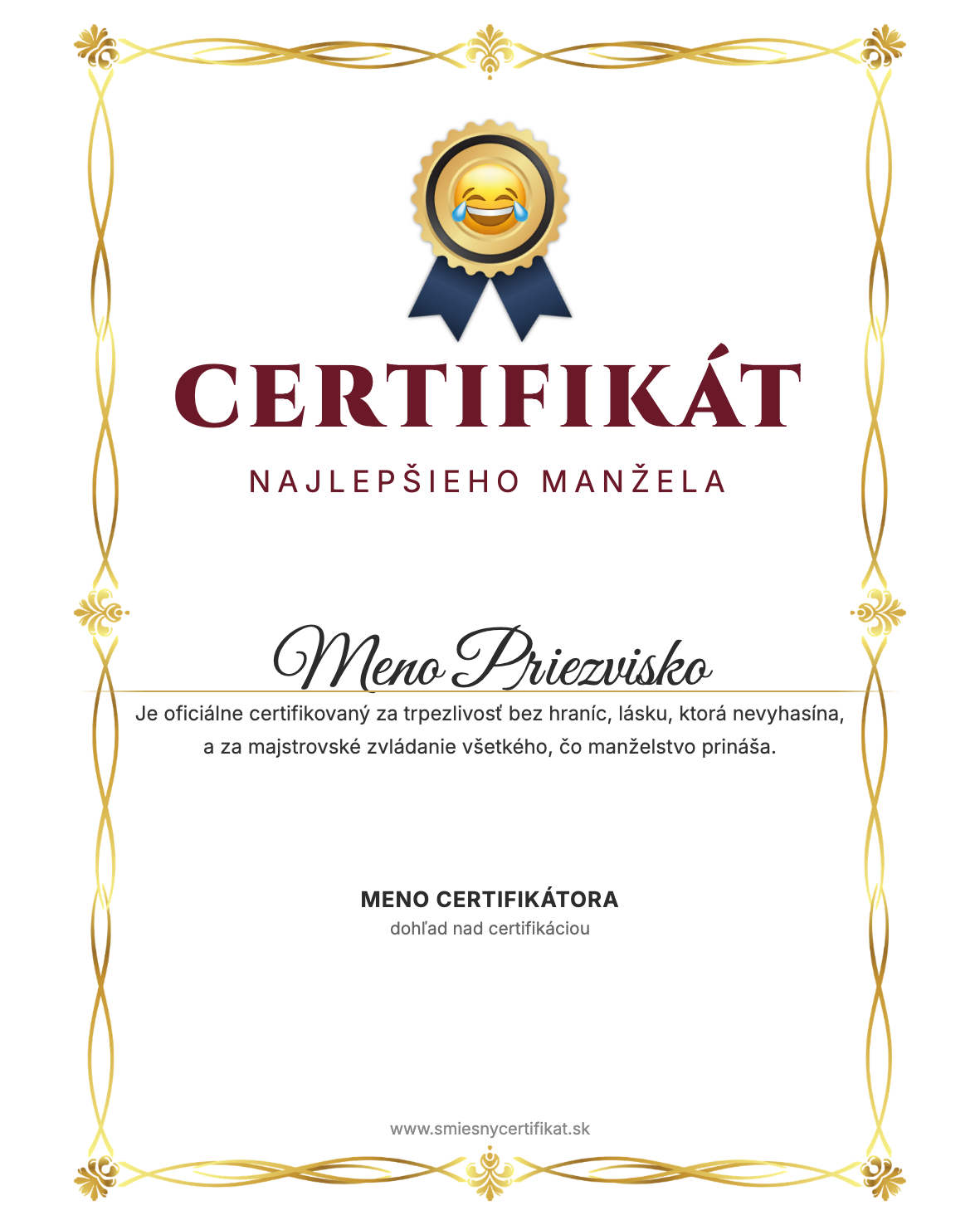 Certifikát Najlepší Manžel