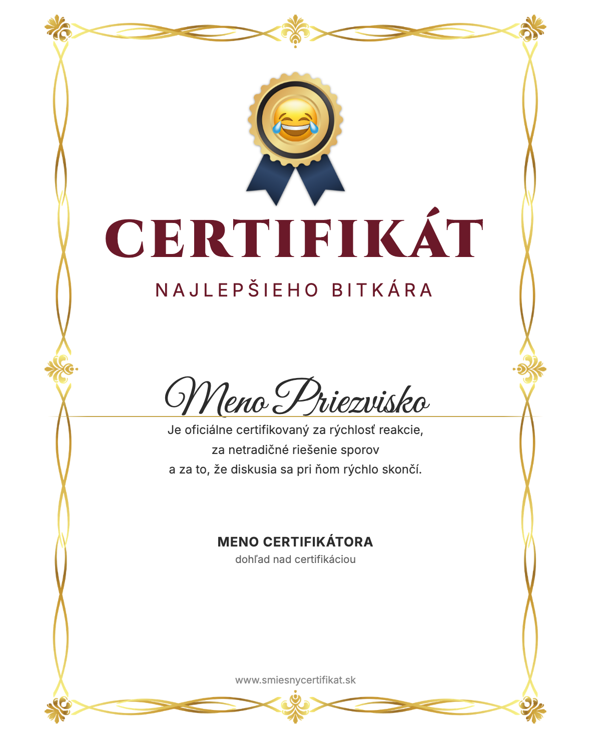 Certifikát Najlepšieho Bitkára