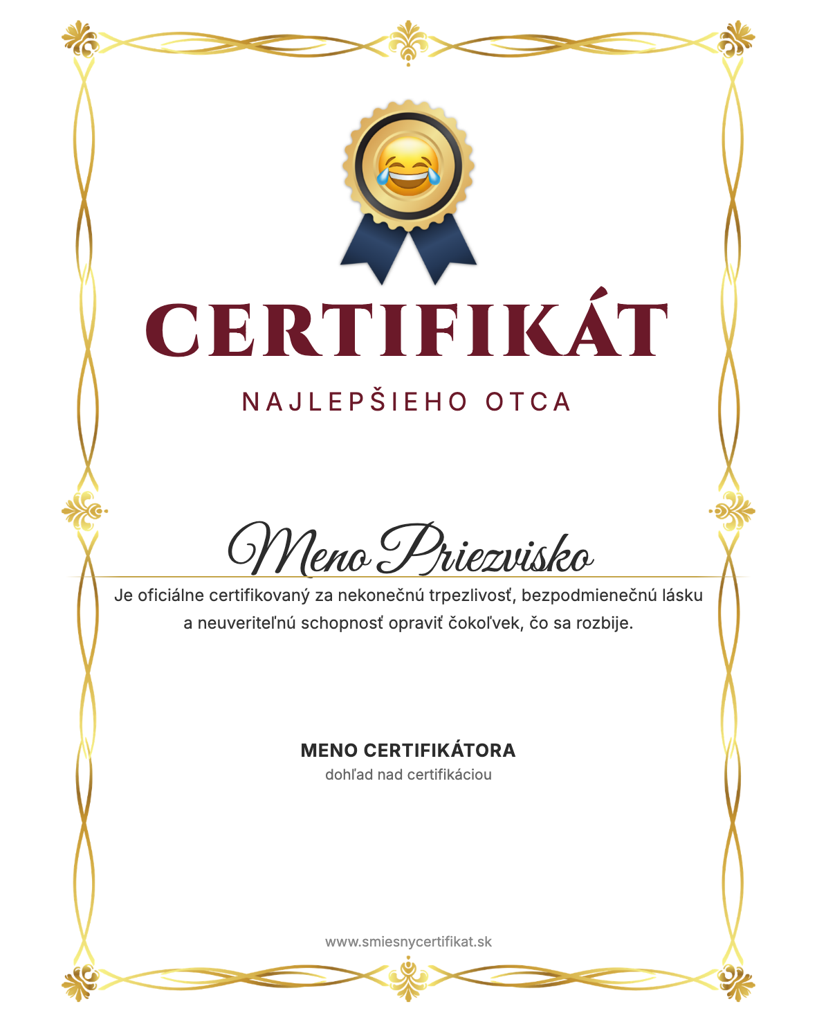 Certifikát Najlepší Otec
