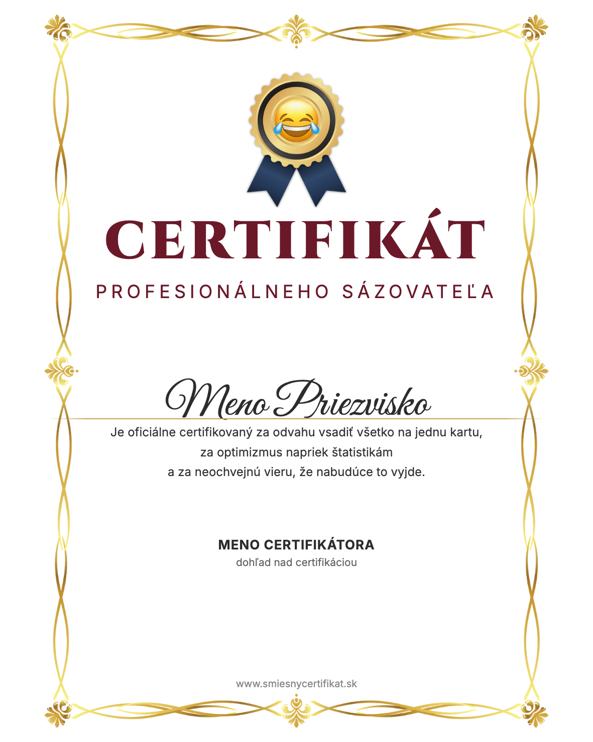 Certifikát Profesionálneho Sázovateľa