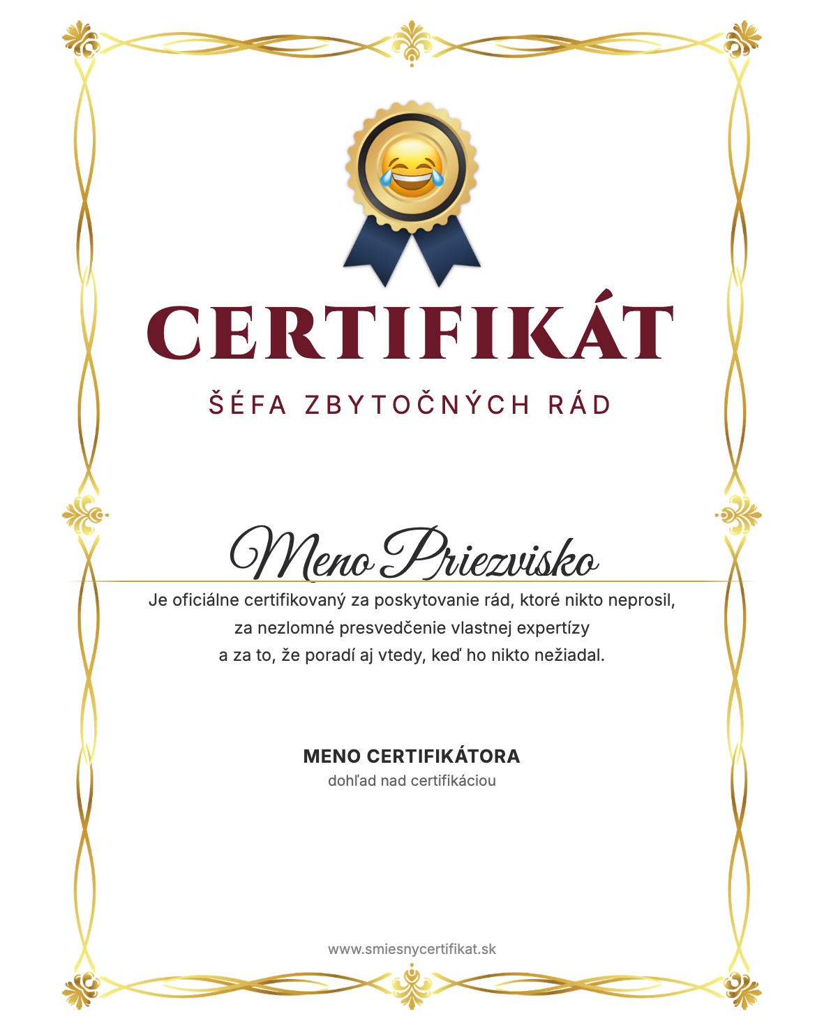 Certifikát Šéfa Zbytočných Rád