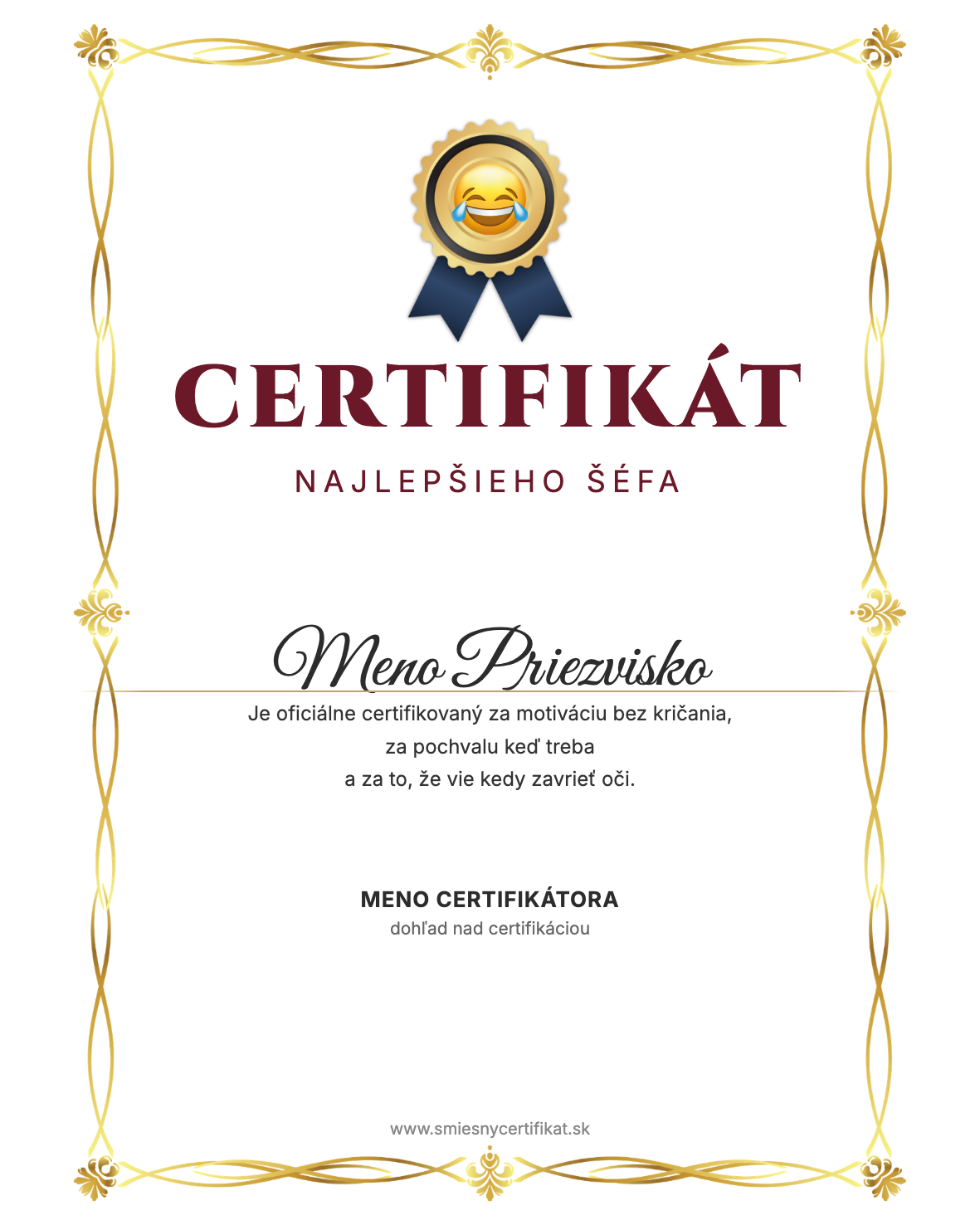 Certifikát Najlepšieho Šéfa
