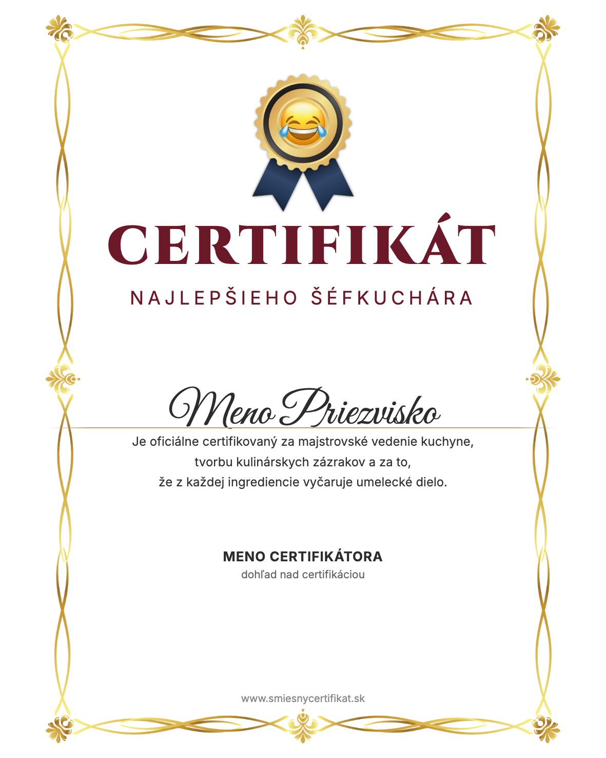 Certifikát Šéfkuchár Roka