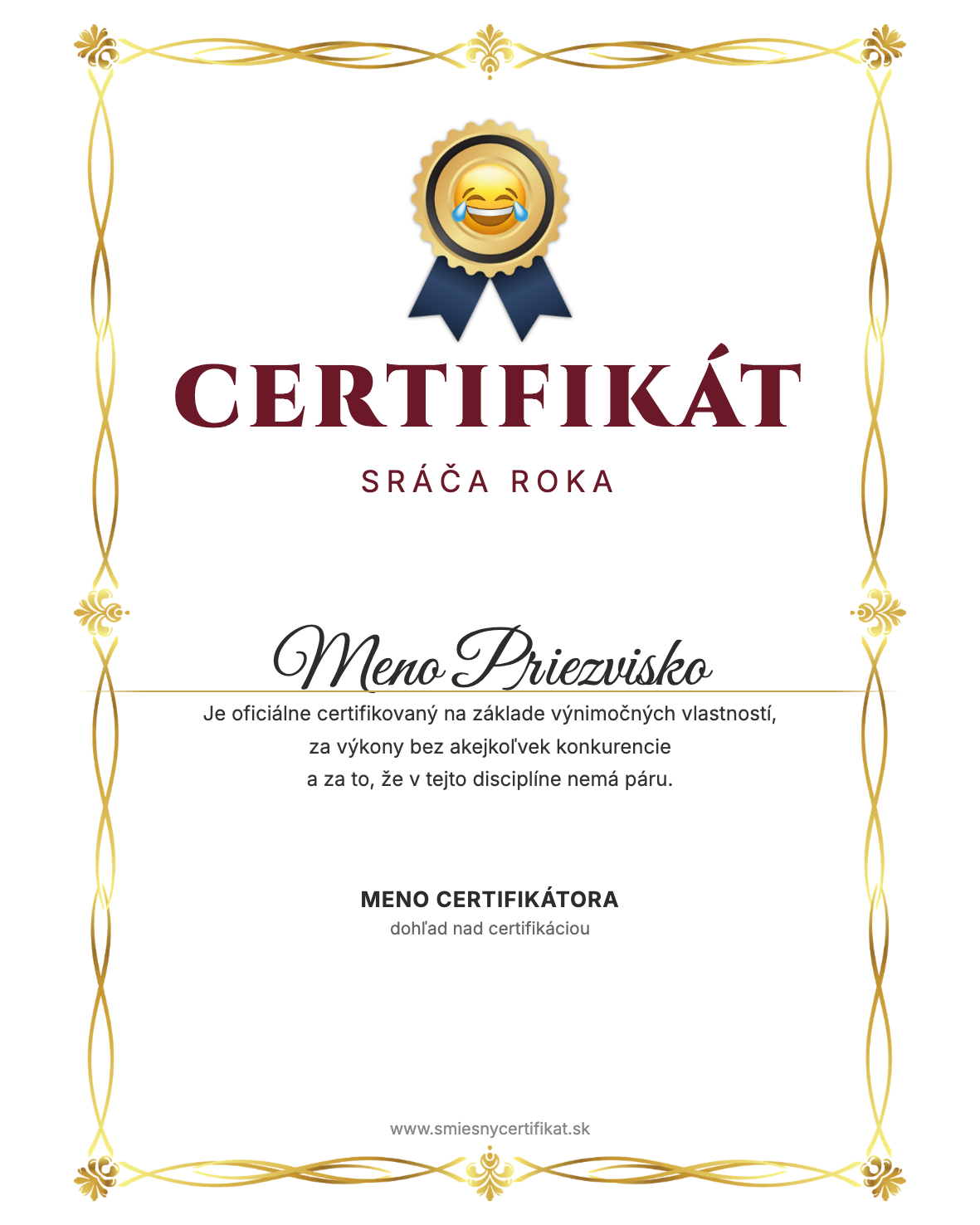 Certifikát Sráča Roka