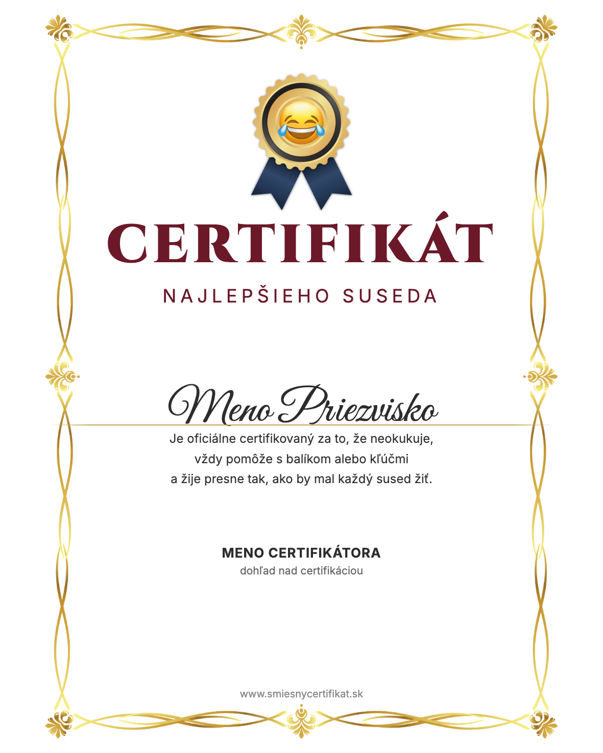 Certifikát Najlepšieho Suseda