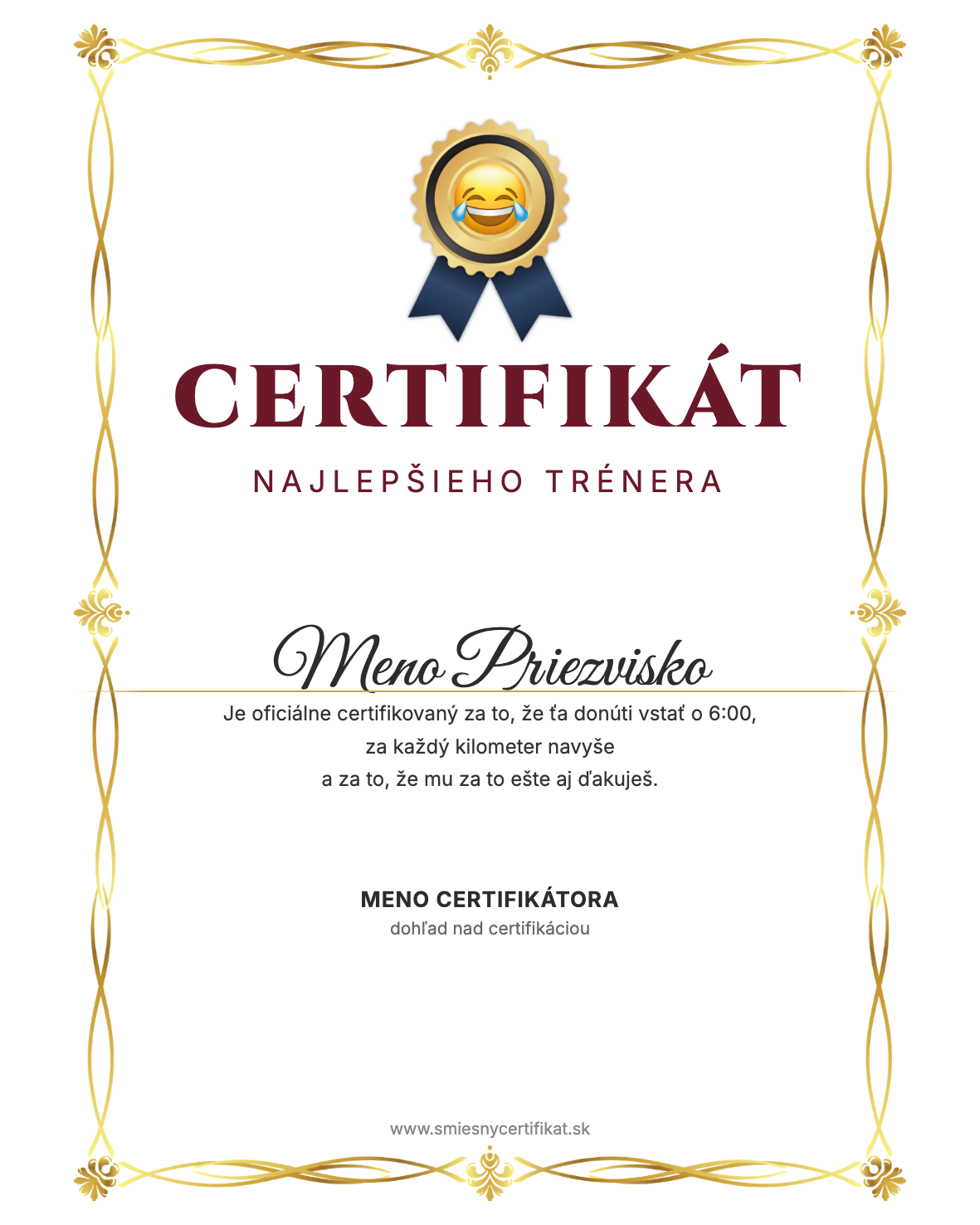 Certifikát Najlepšieho Trénera