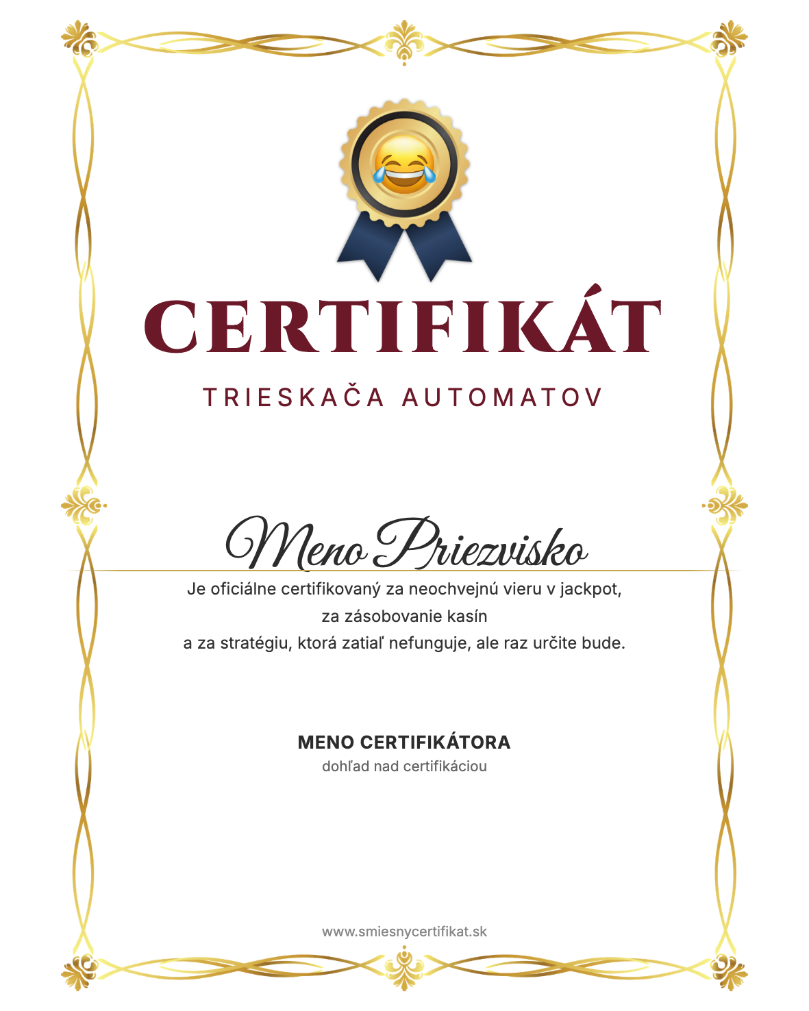 Certifikát Trieskača Automatov