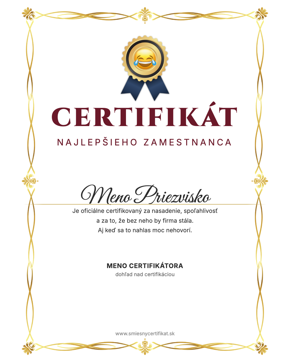 Certifikát Najlepšieho Zamestnanca