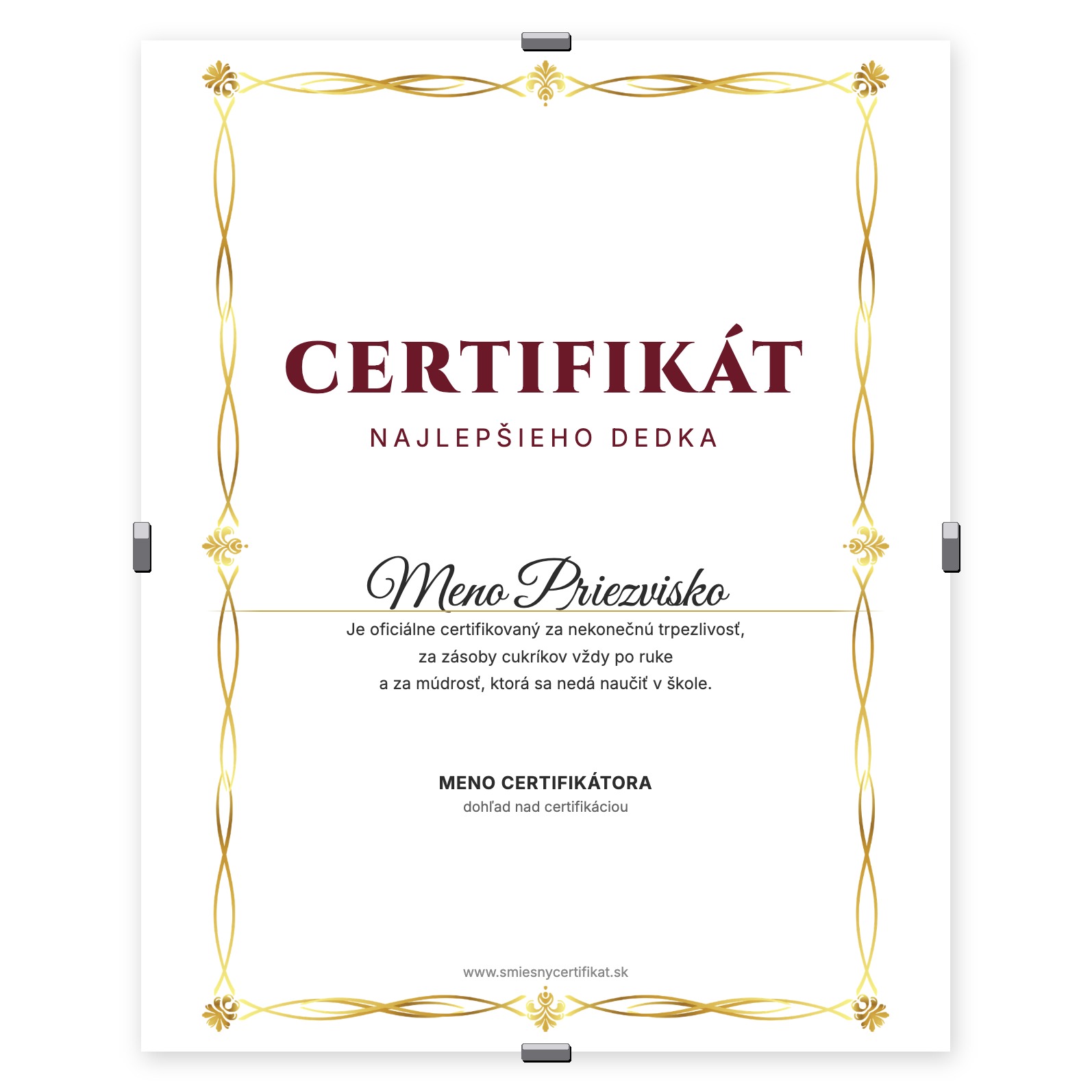 Certifikát Najlepšieho Dedka