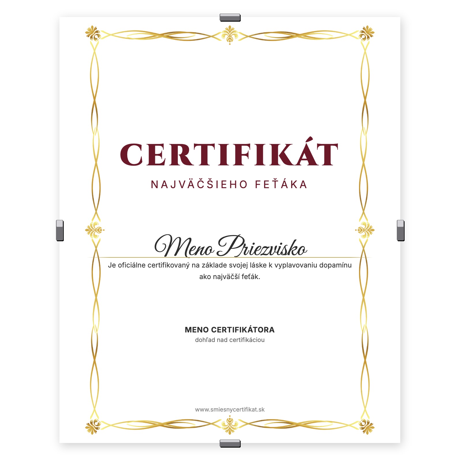 Certifikát Feták Roka