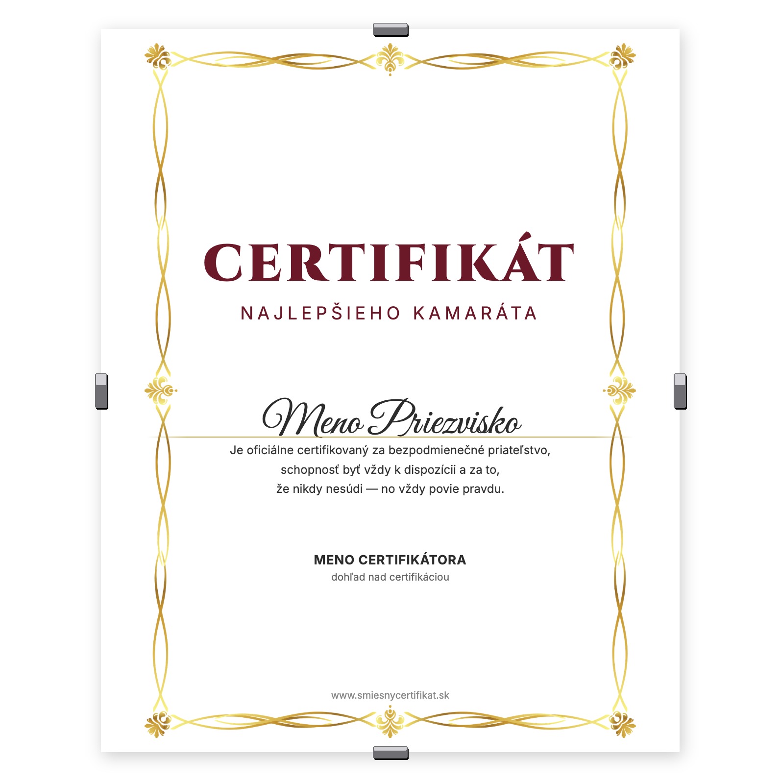 Certifikát Najlepší Kamarát