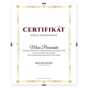 Certifikát Kráľa Parkovania