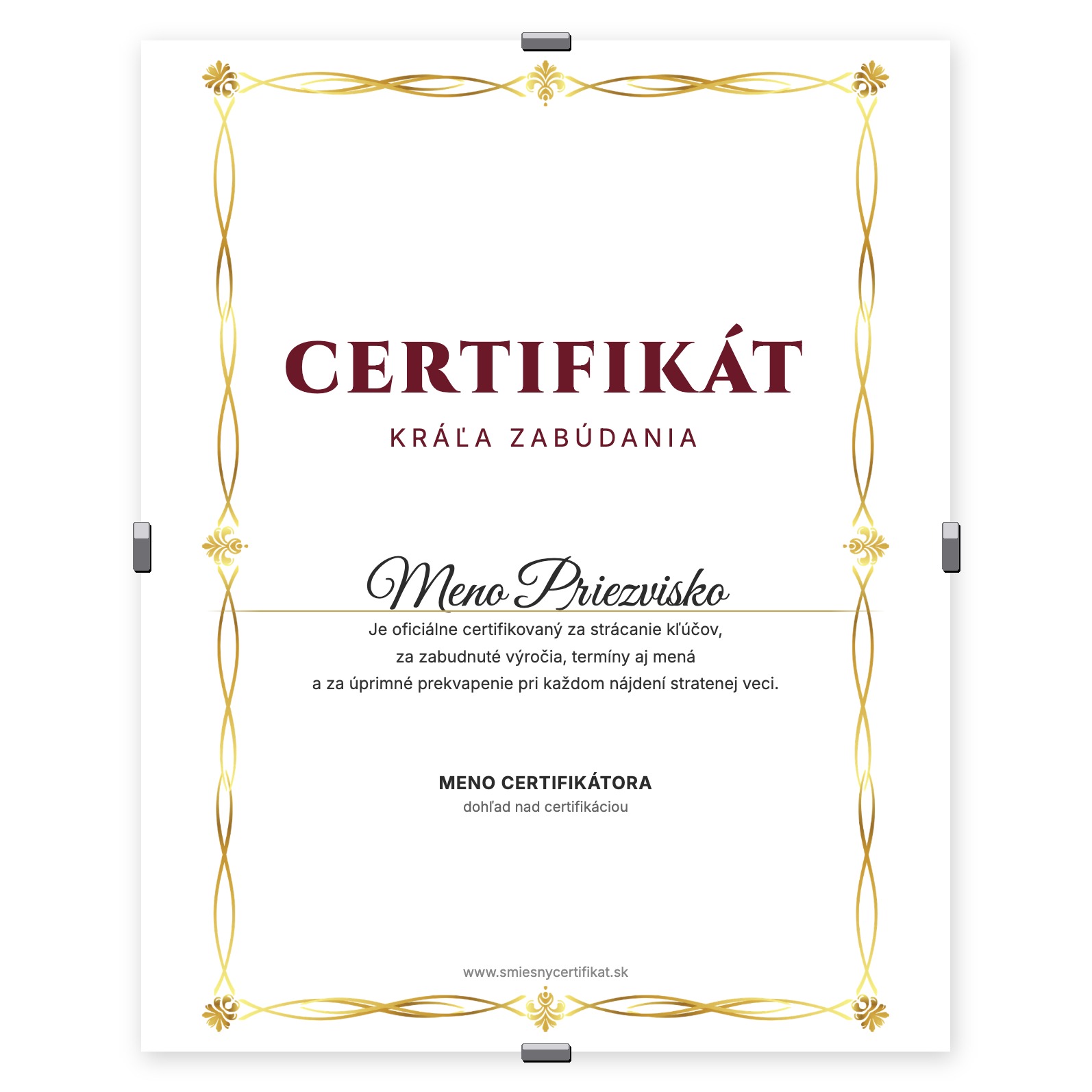 Certifikát Kráľa Zabúdania
