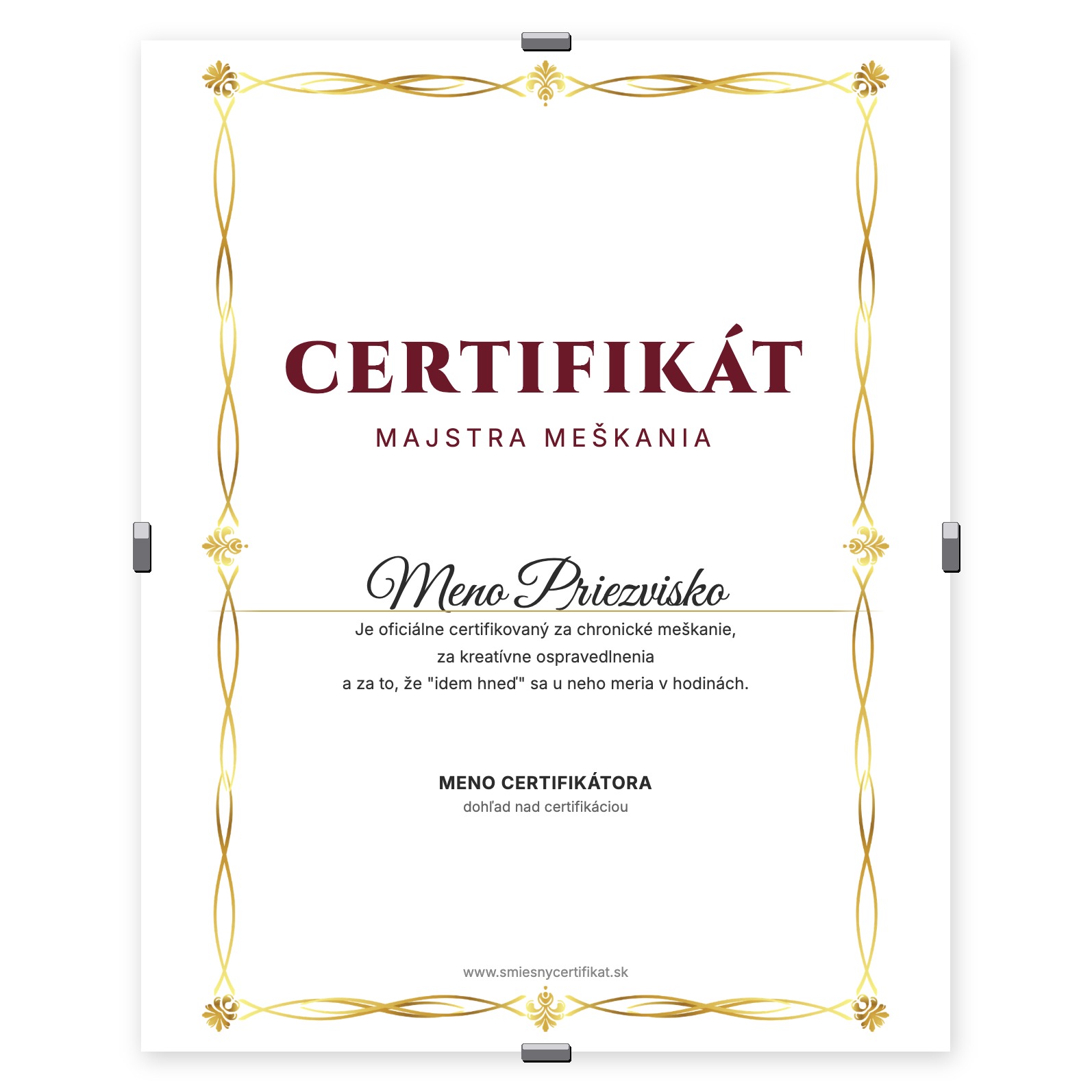 Certifikát Majstra Meškania
