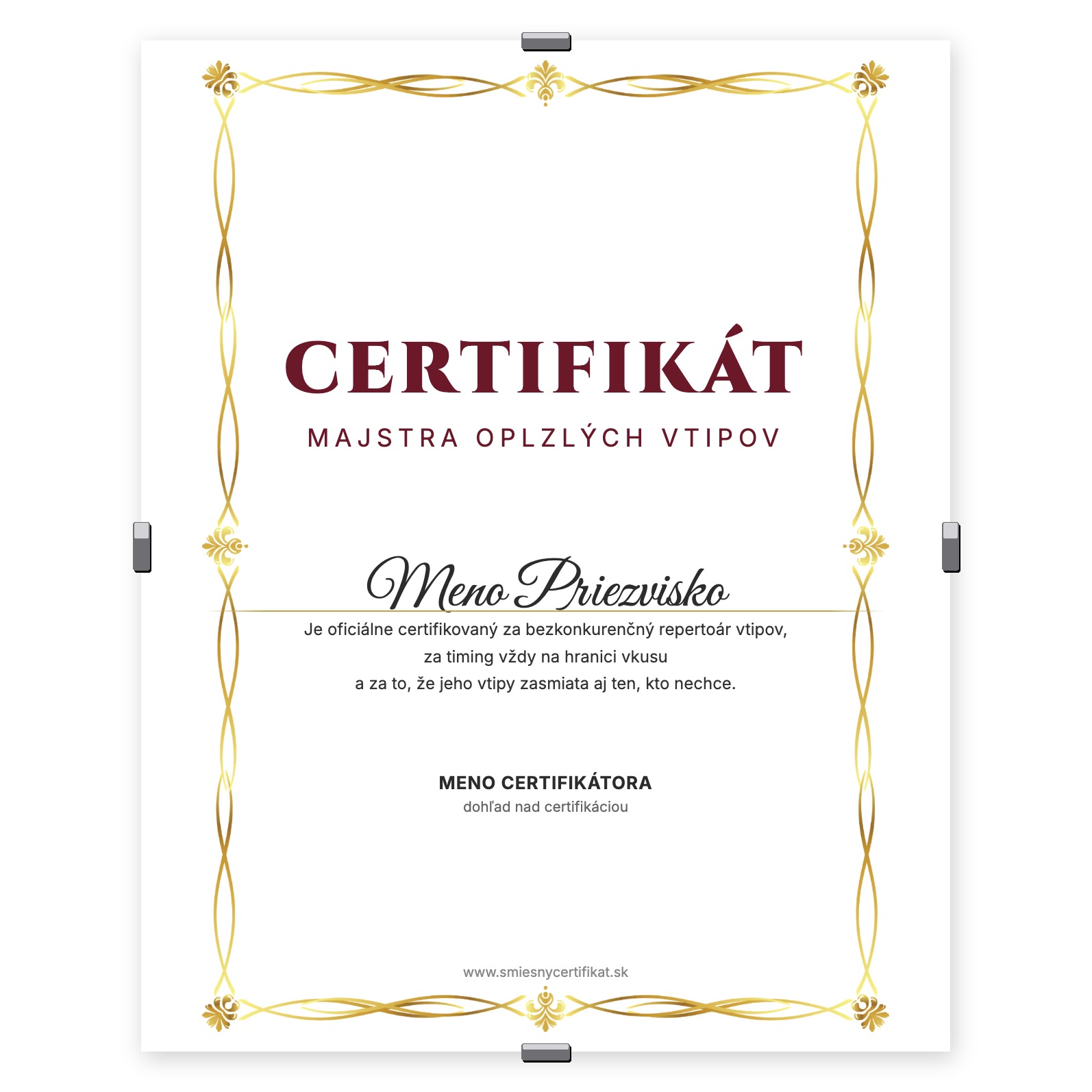 Certifikát Majstra Oplzlých Vtipov