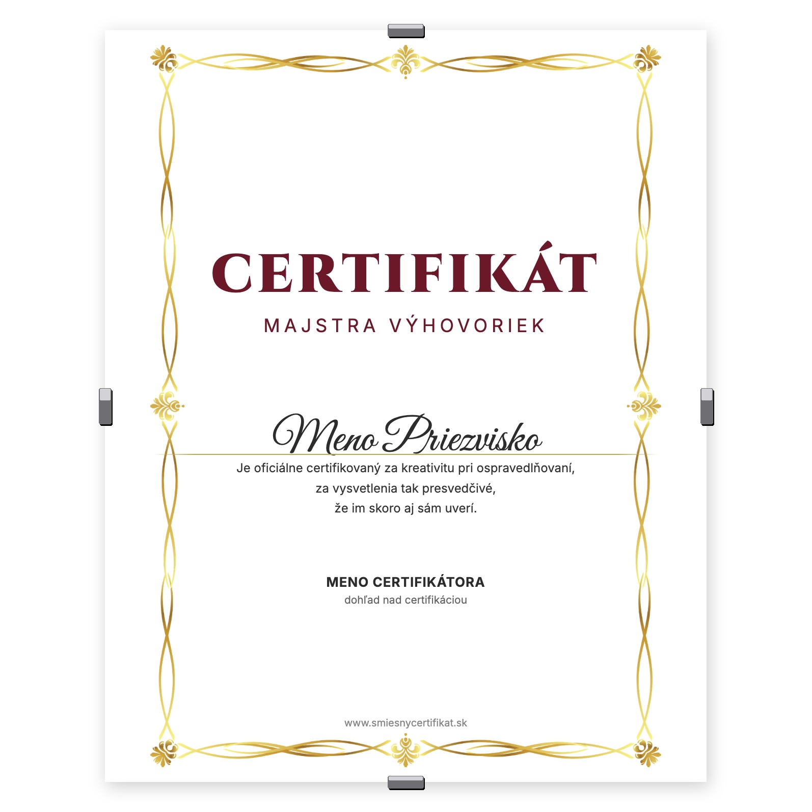 Certifikát Majstra Výhovoriek