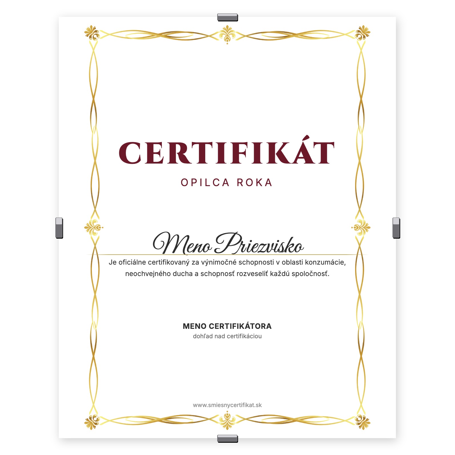 Certifikát Opilec Roka