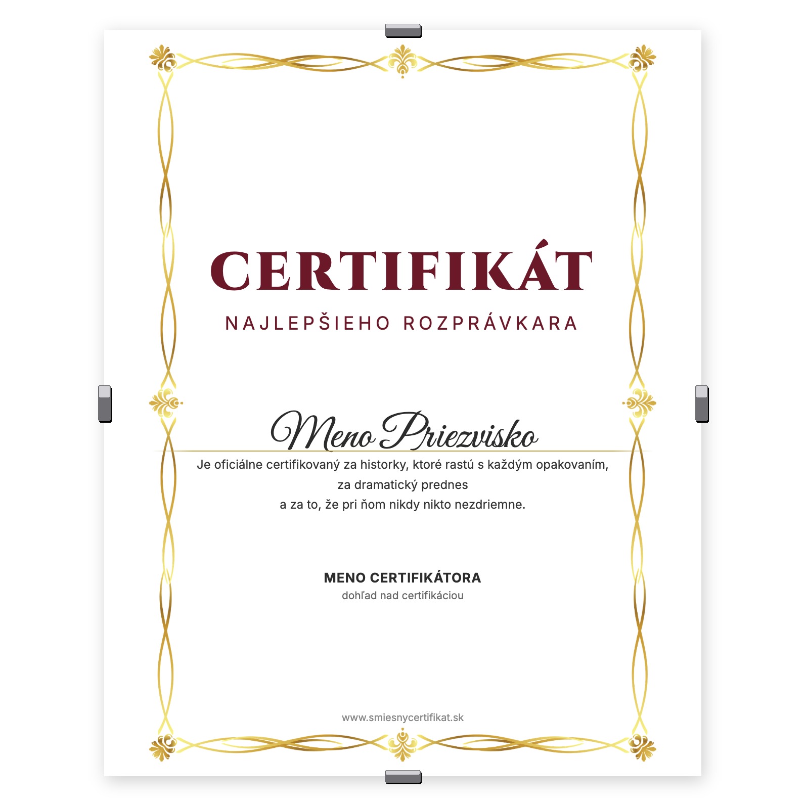 Certifikát Najlepšieho Rozprávkara