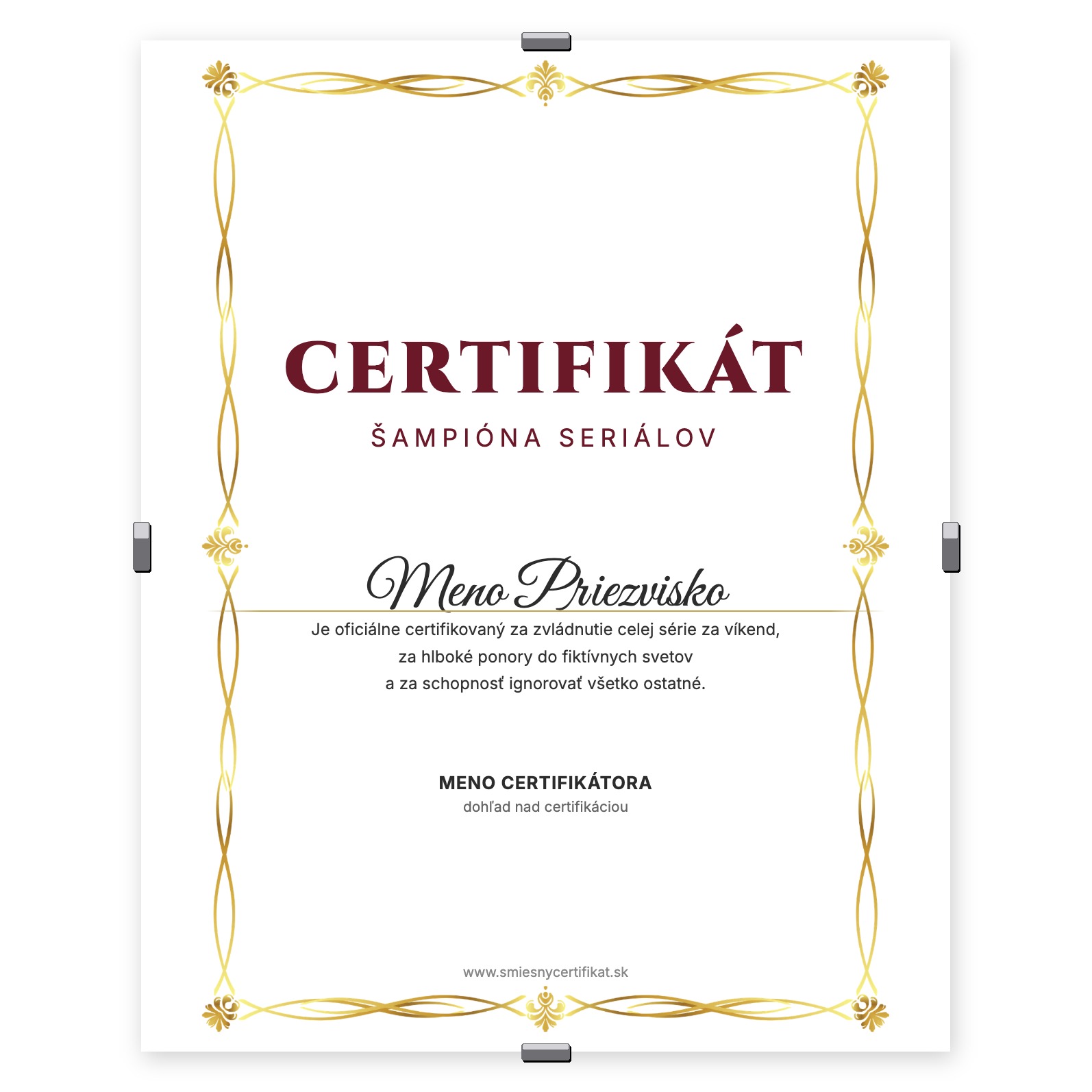 Certifikát Šampióna Seriálov