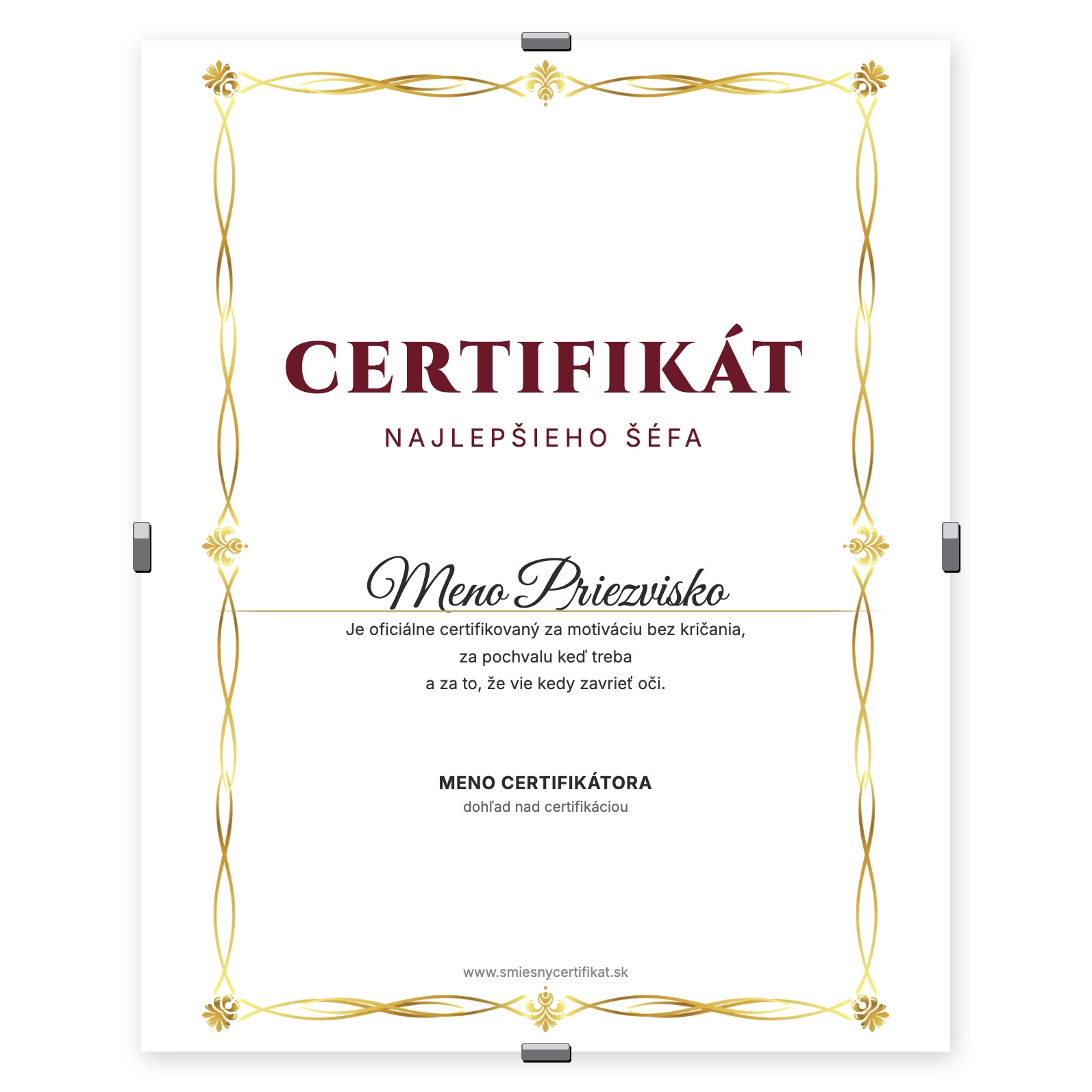 Certifikát Najlepšieho Šéfa