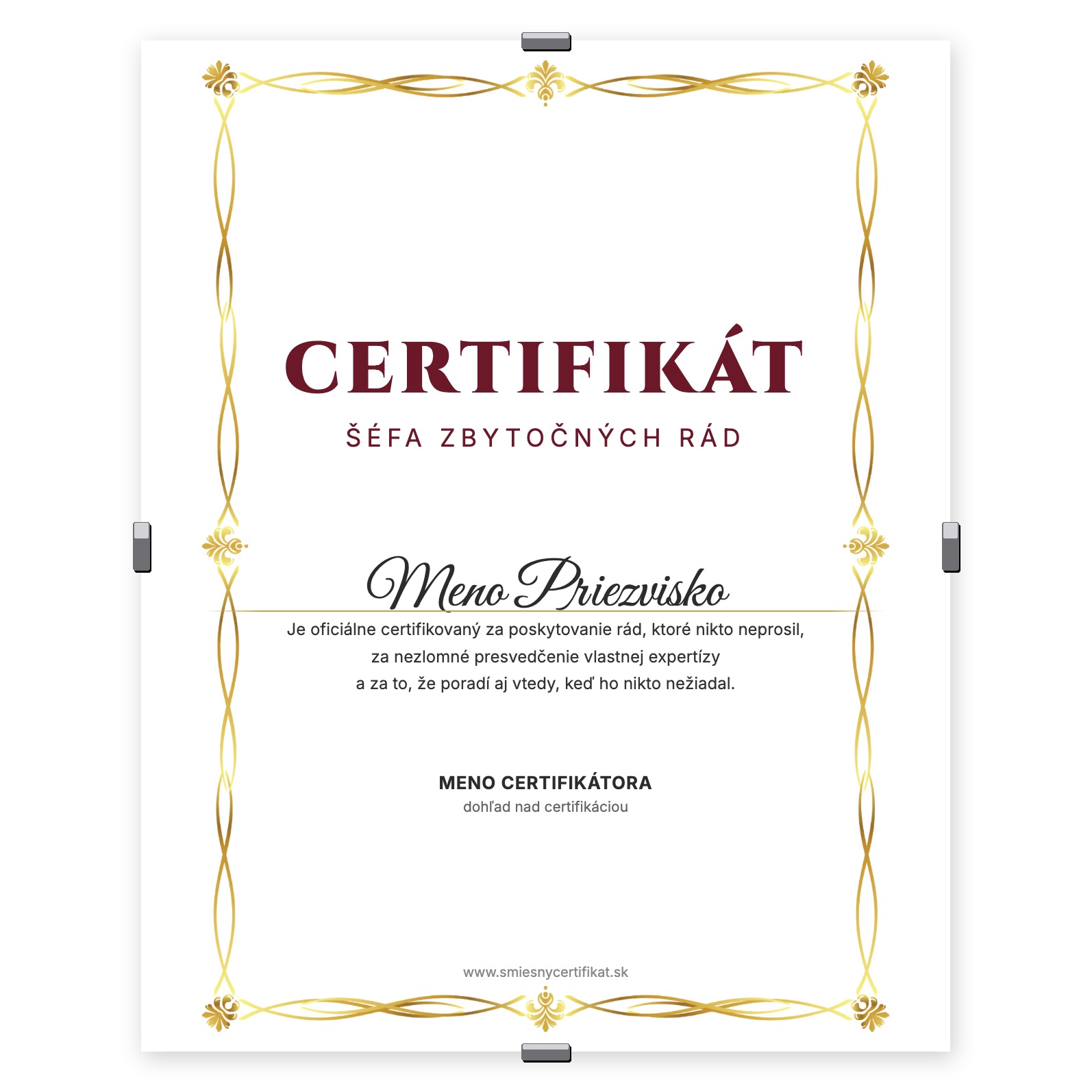 Certifikát Šéfa Zbytočných Rád