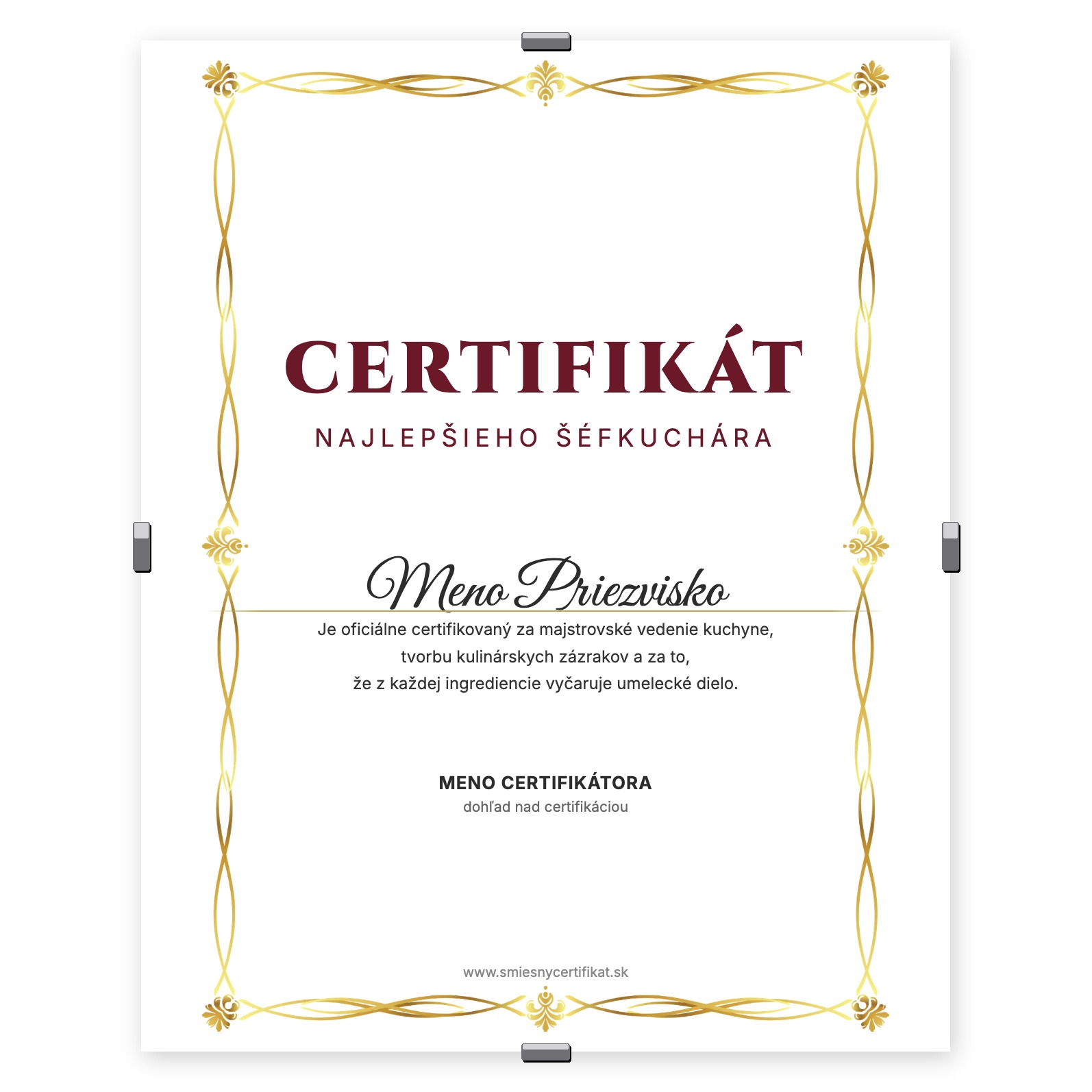 Certifikát Šéfkuchár Roka