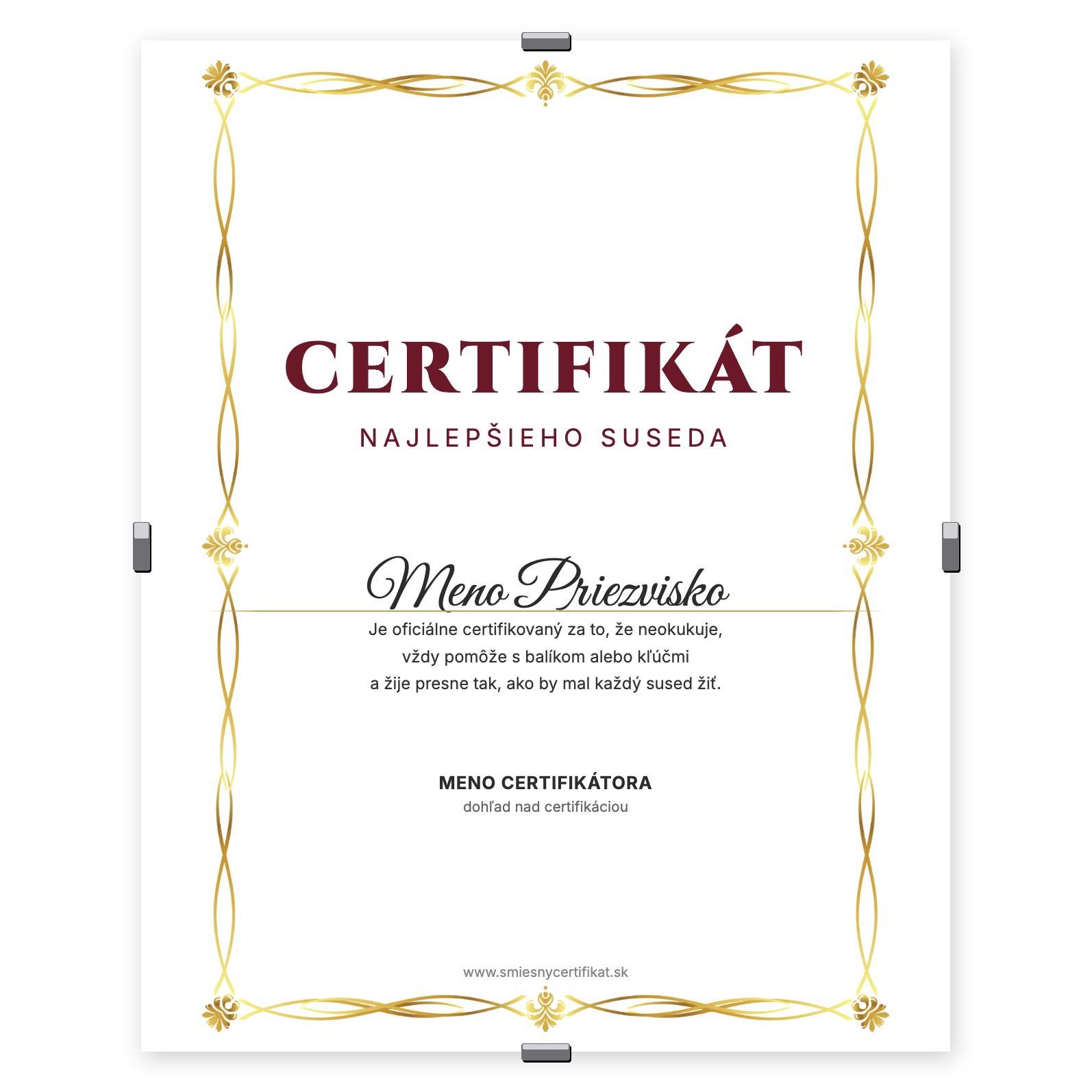 Certifikát Najlepšieho Suseda